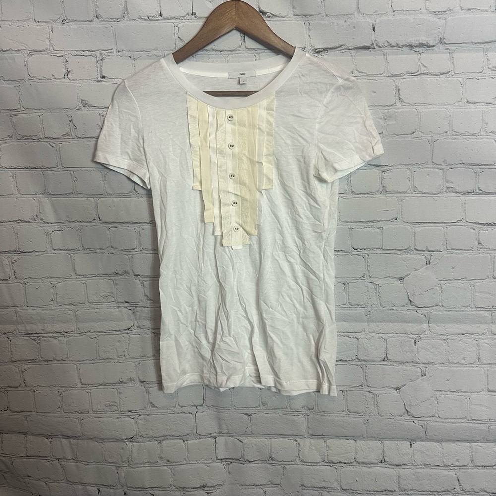 GAP White Short Sleeve Top with Ruffle Detail